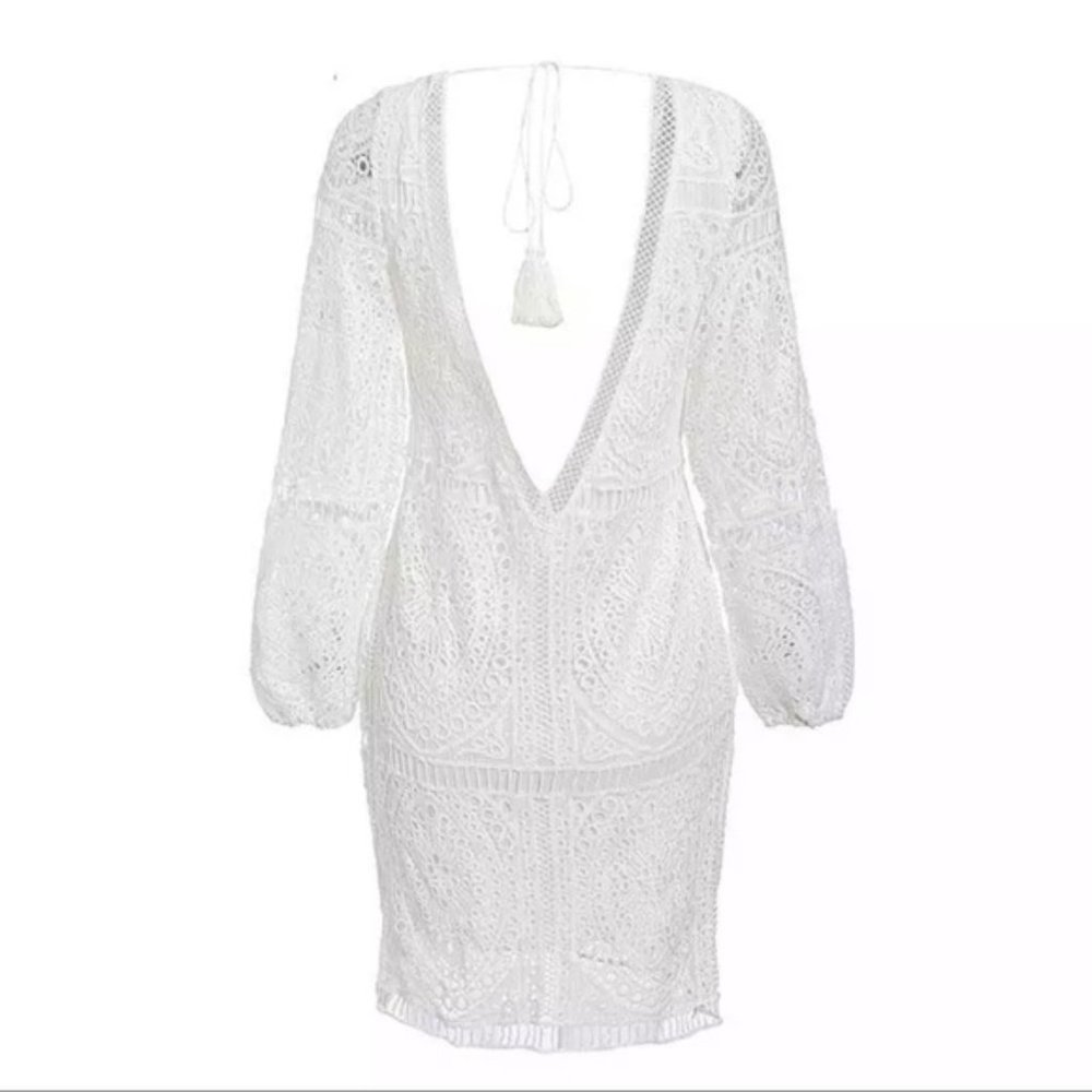 New White Crochet Lace Beach Wedding Party Dress - Picture 5 of 8